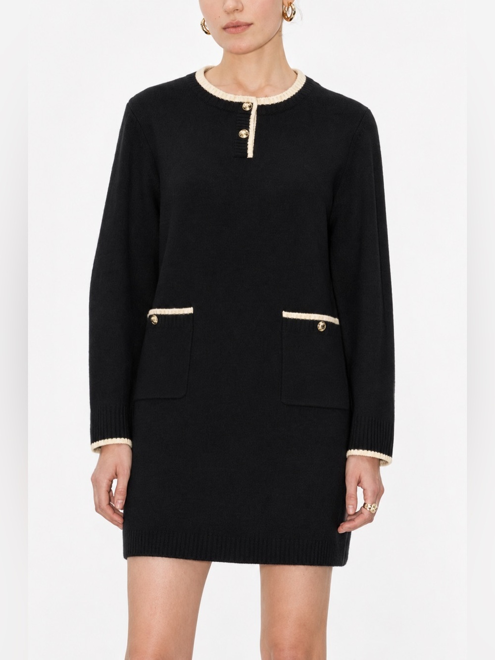 URBAN RIVIVO | Sweater Dress with Contrast Trim